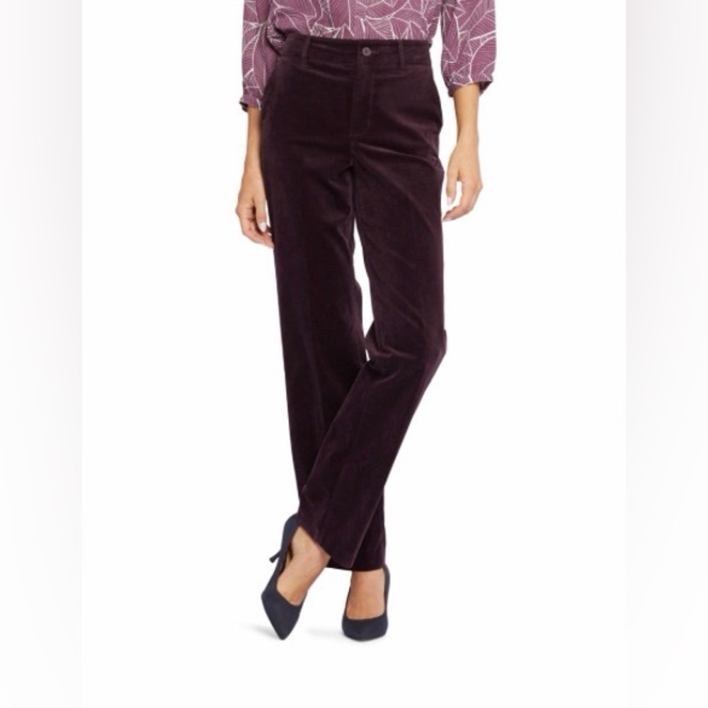 NYDJ - Straight Trouser Pant In Velveteen With High Rise - Eggplant
